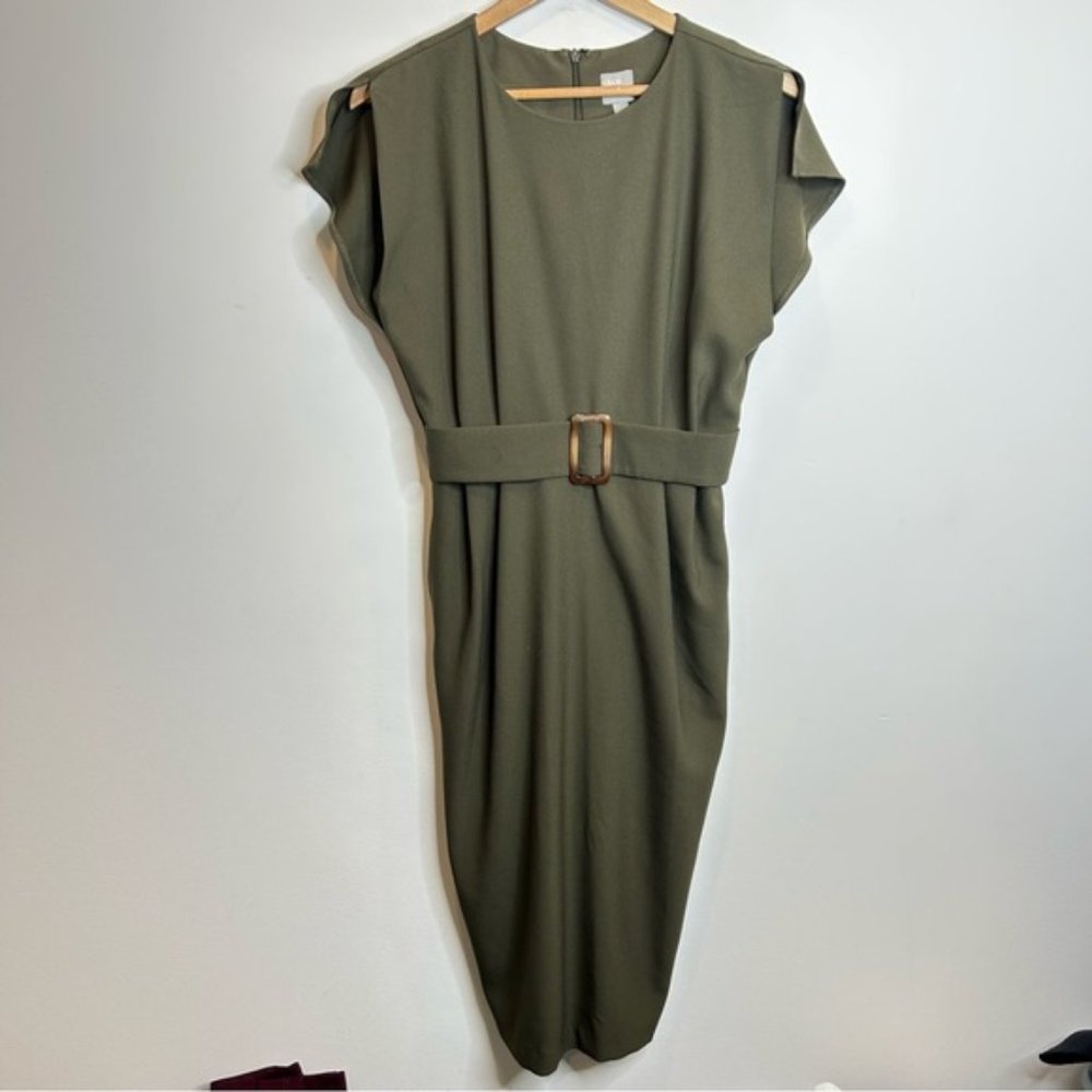 ASOS split cap sleeve midi pencil dress with buckle - Picture 5 of 11